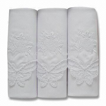 Ladies Embroidery Handkerchiefs with lace corner