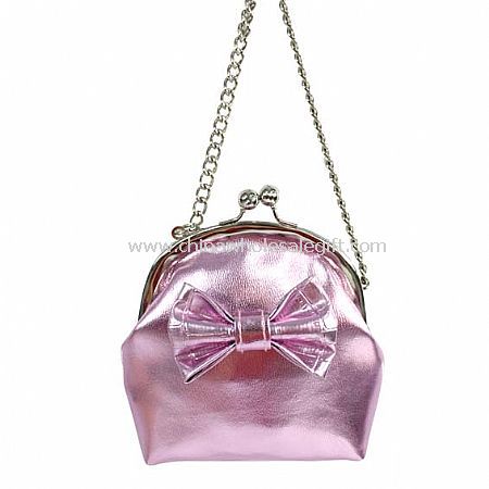 Metallic PVC Chained Frame Bag with Crocodile PVC Bow