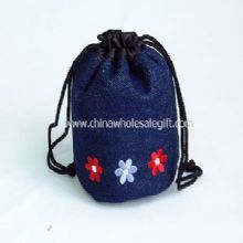 Denim Drawstring Pouch with Embroidery images