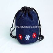 Denim Drawstring Pouch with Embroidery images