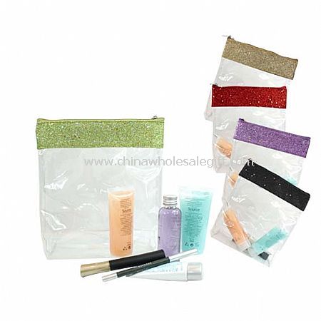 Clear PVC with Sparkling PU Cosmetic Bag for Packaging