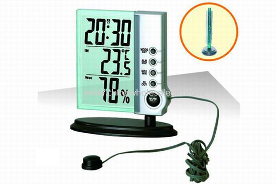 LCD ALARM CLOCK with INDOOR AND OUTDOOR THERMOMETER