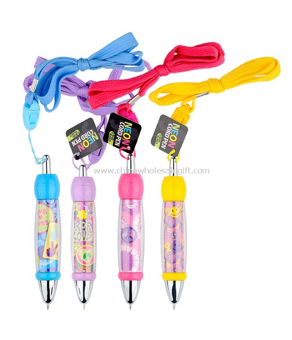 Push action ball point pen with Lanyard