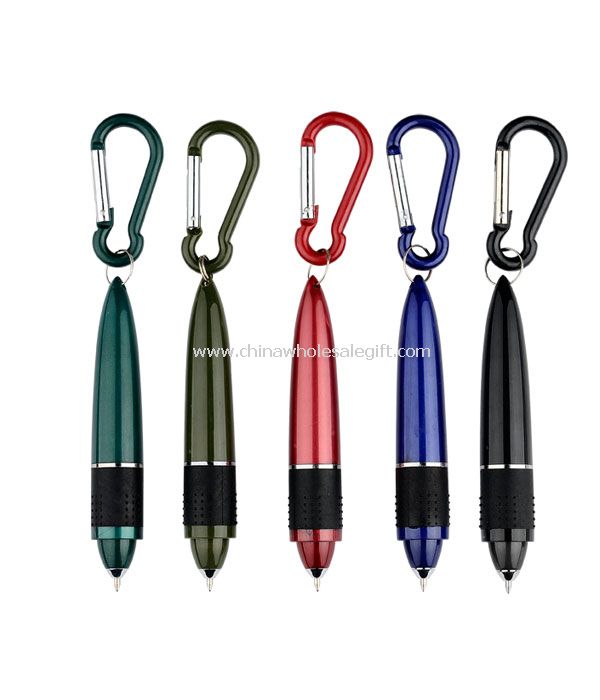 Twist ball point pen with carabiner