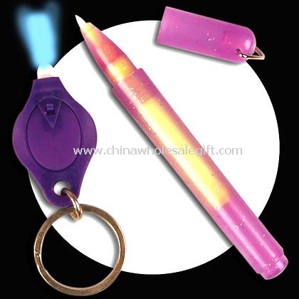 UV-Tinte-Kugelschreiber mit Mini Schlüsselanhänger Taschenlampe