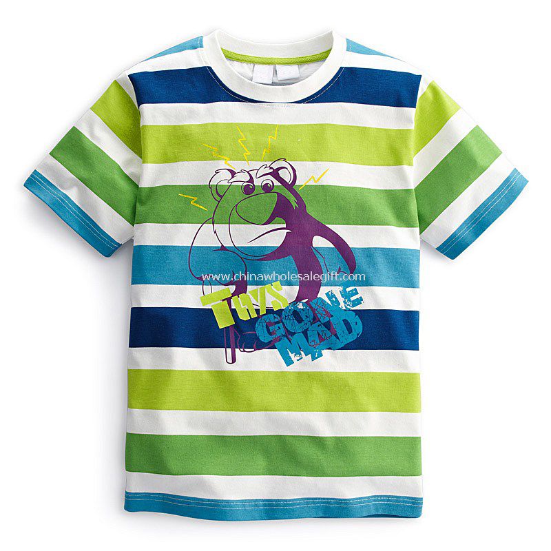 Boys and Childrens Short Sleeve Printing Striped T-shirt