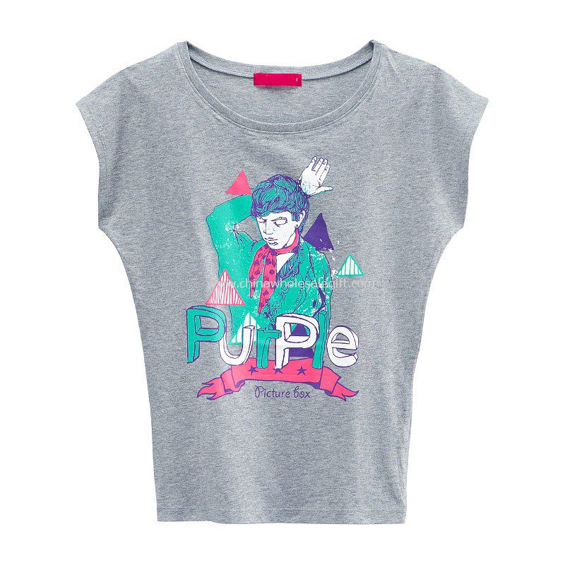 Womens Cotton Bat-Wing Sleeve Printing T-shirt