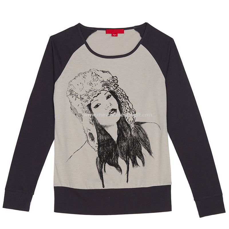 Womens Long Sleeve Cotton Printing T-shirt