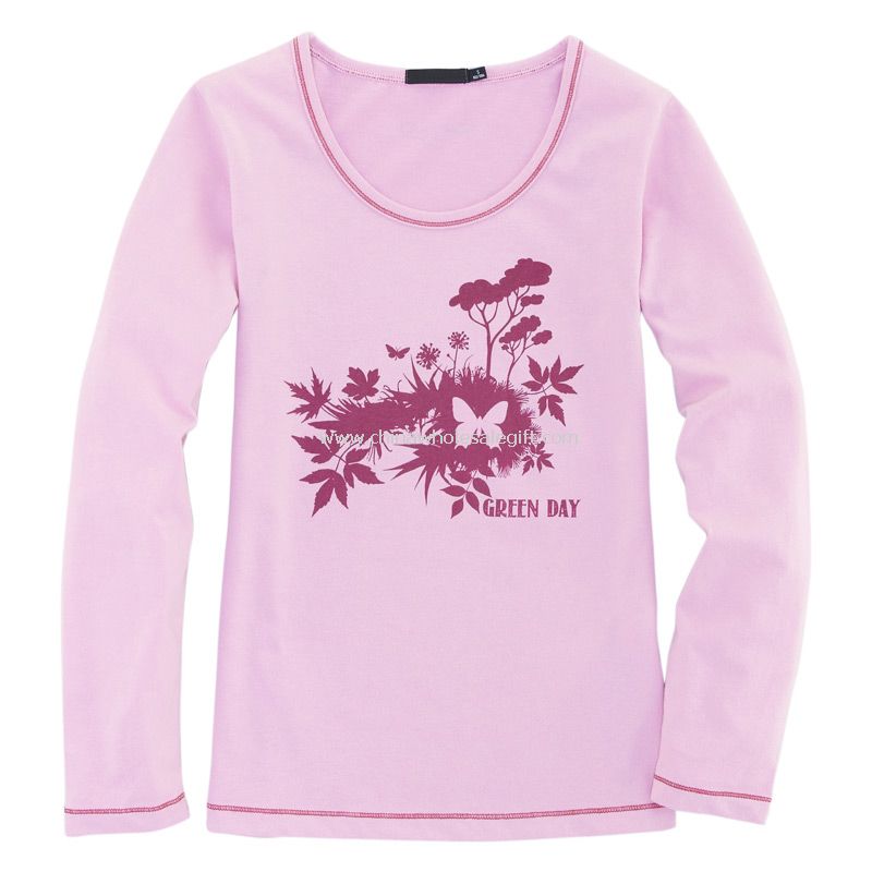 Womens Long Sleeve Pamuk T-shirt baskı