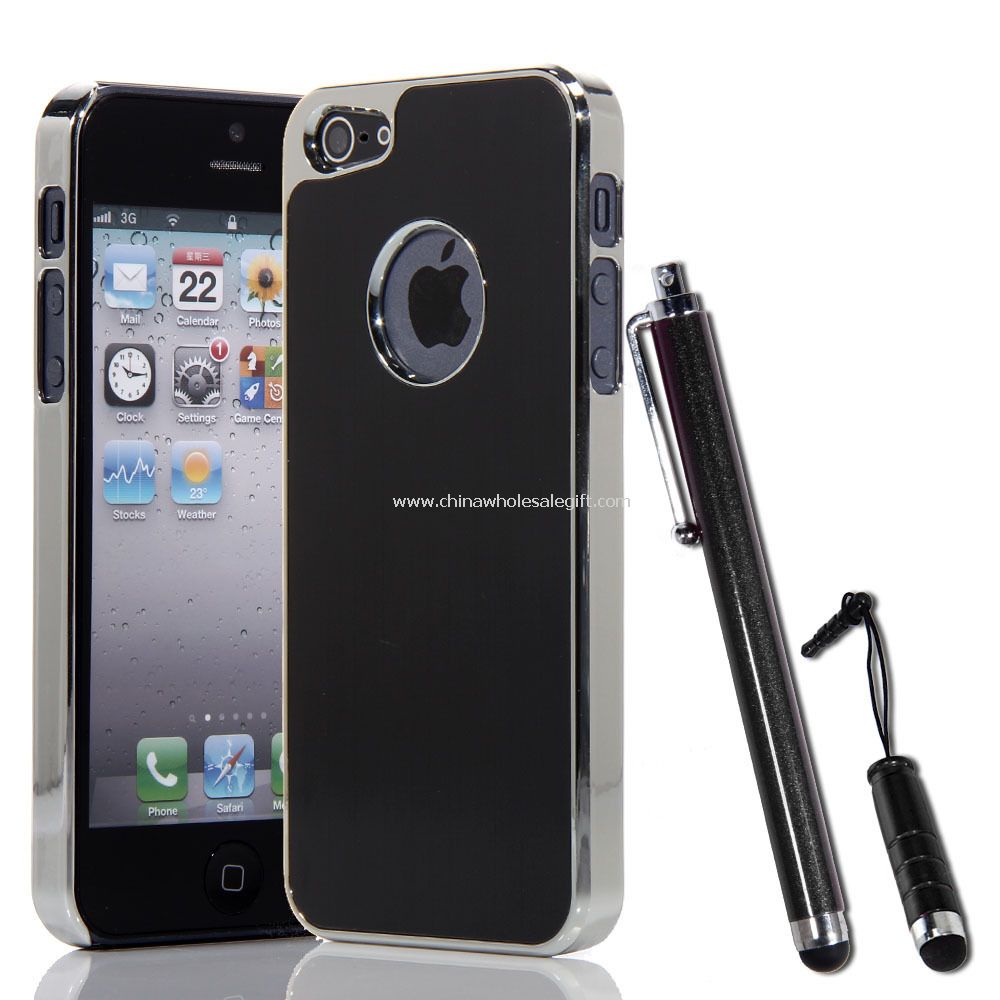 Luxury Black Brushed Metal Aluminum Chrome Hard Case For iPhone 5 with Stylus Pen