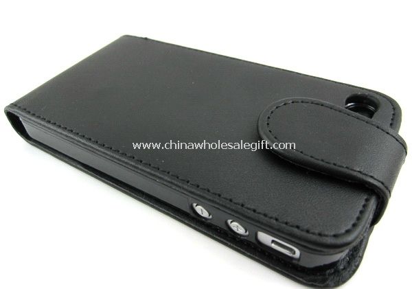 Black Flip cuero caso para iphone4 4S