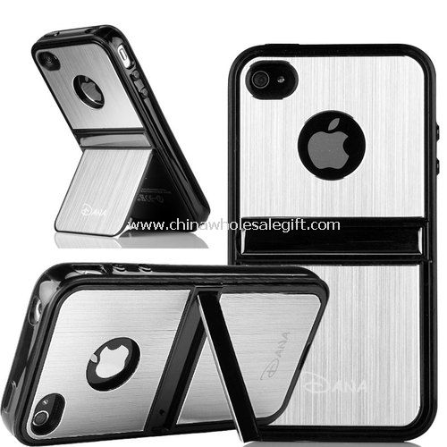 Silver Aluminum TPU Hard Stand Case For iphone4 4S