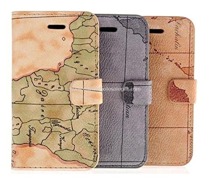 iPhone5 dünya harita deri çanta standı ile