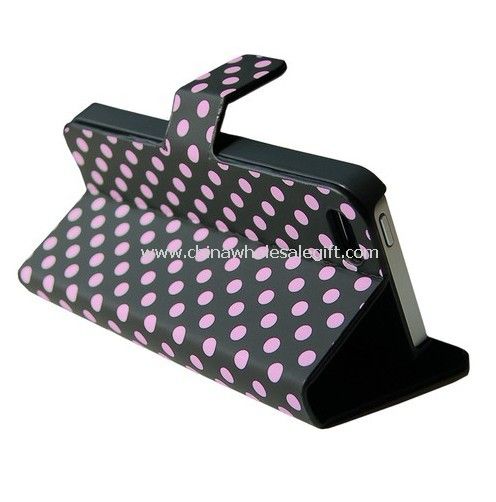 Polka Dot deri çevirme Stand Case Apple iPhone 5 için