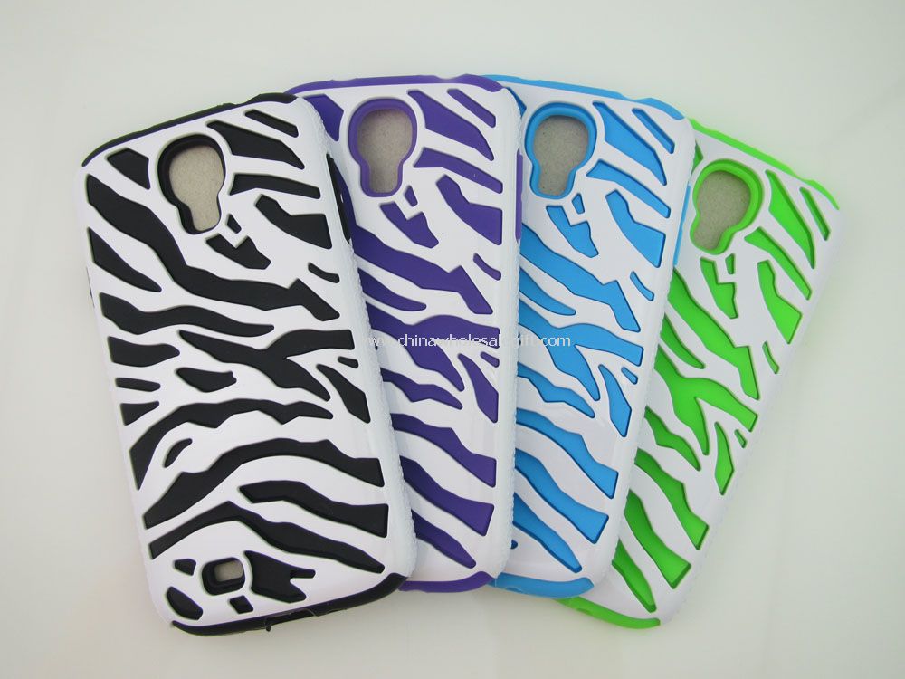 Camada dupla Zebra híbrido Silicone macio PC Case capa para Samsung Galaxy S4