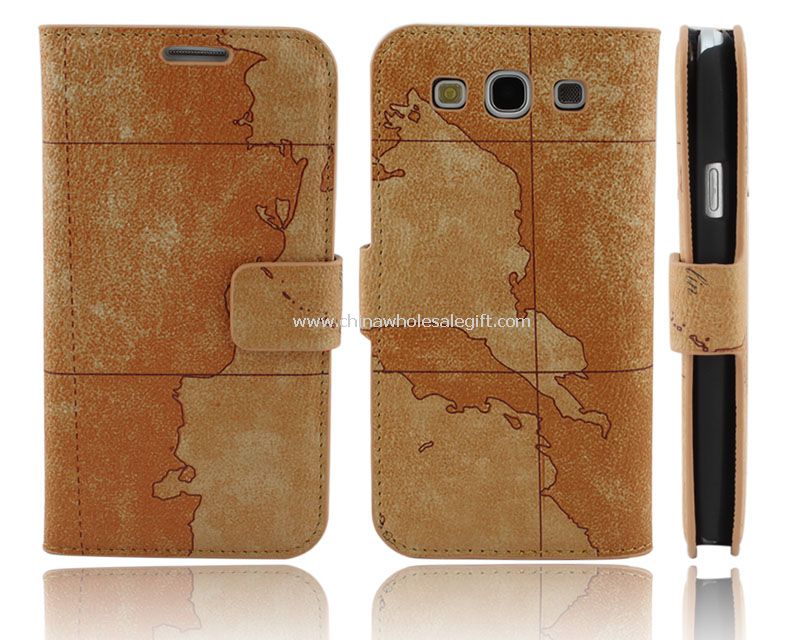 Mewah peta berdiri Leather Case untuk Samsung Galaxy S3 I9300