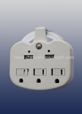 Adaptador de corriente de 3 salidas con luz LED & salida USB