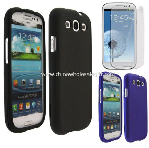 Rubber hard cover+LCD Guard For Samsung Galaxy S3
