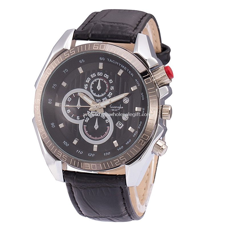 Leather band man watch