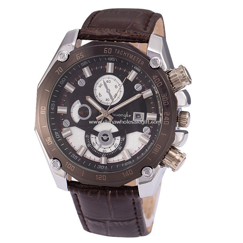Men quartz watch with leather band