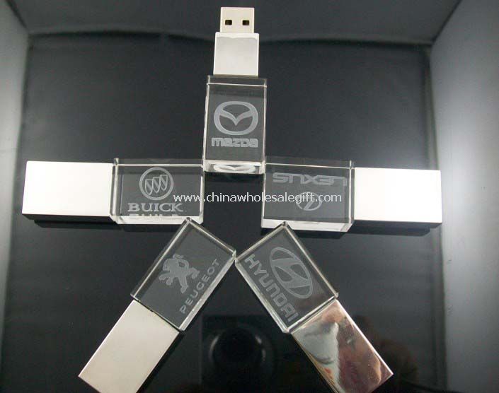 Crystal USB flash drive dengan 3D dan bercahaya logo