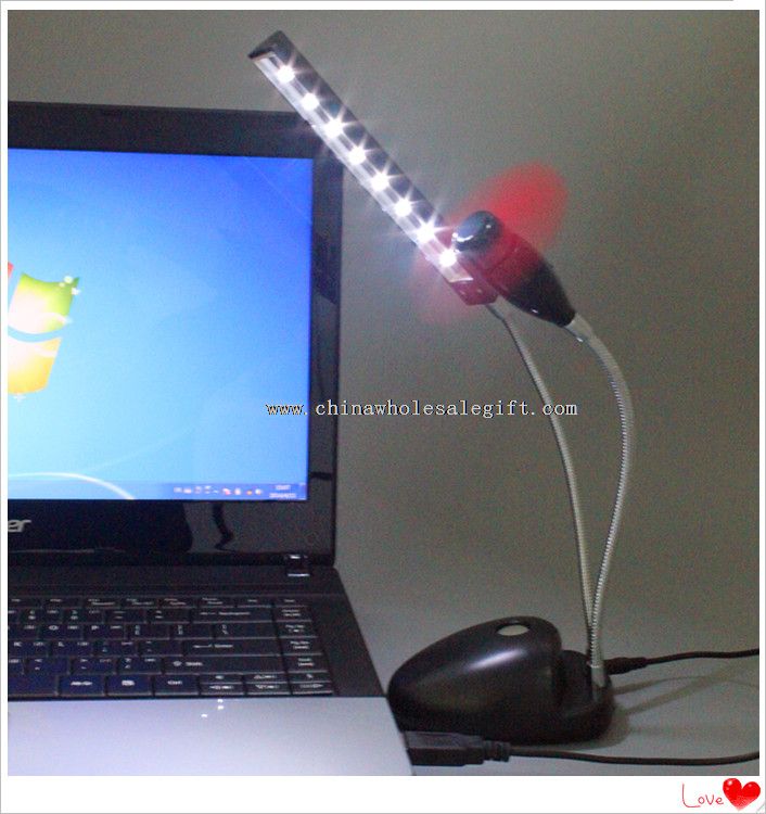 2 i 1 svart USB LED lys med Fan