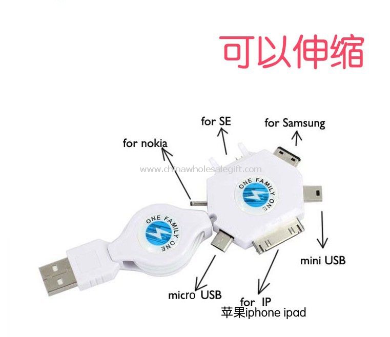 Cables de teléfono móvil retráctil 6 en 1