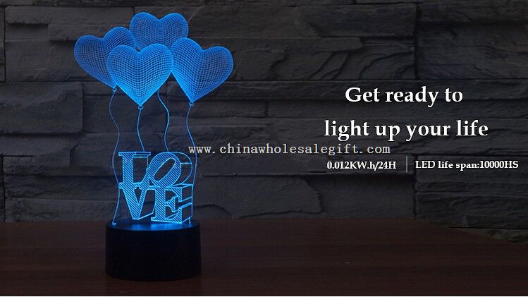 3D dipimpin lampu malam dengan cinta untuk pernikahan