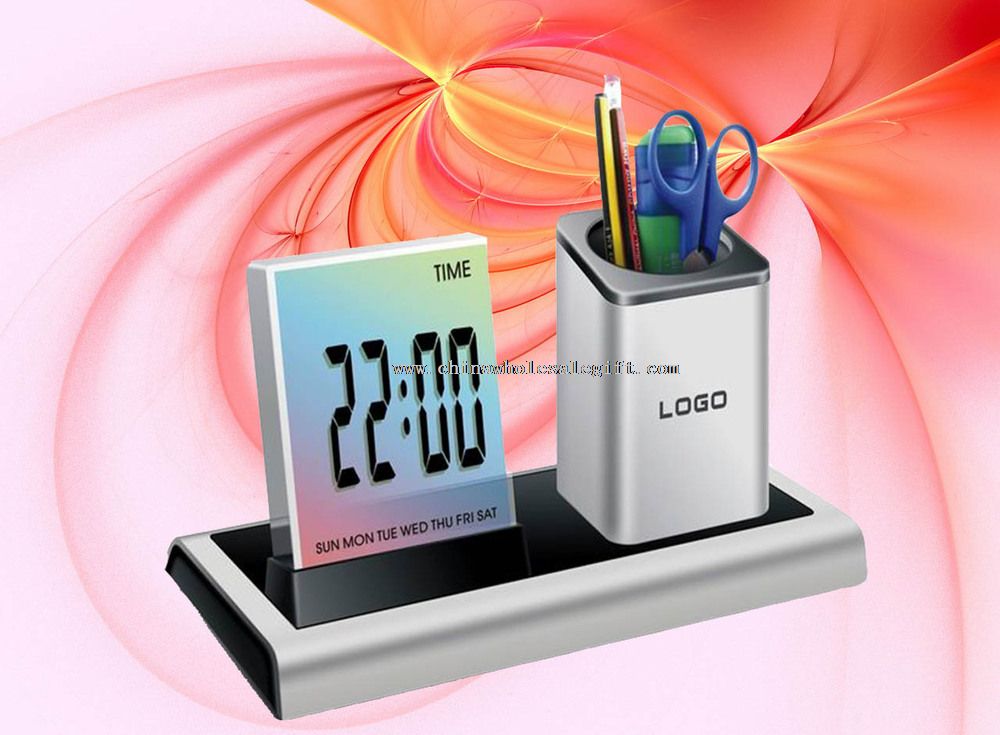 7LED colorful glowing change LCD digital penholder alarm clock
