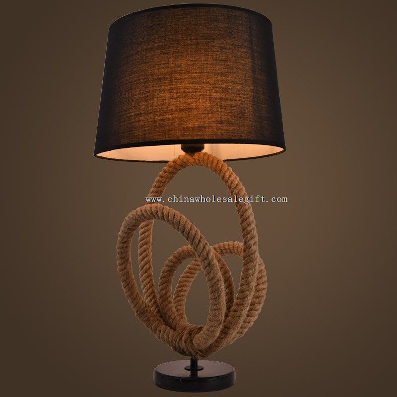 Lámpara de mesa de cuerda de cáñamo hecho a mano color marrón