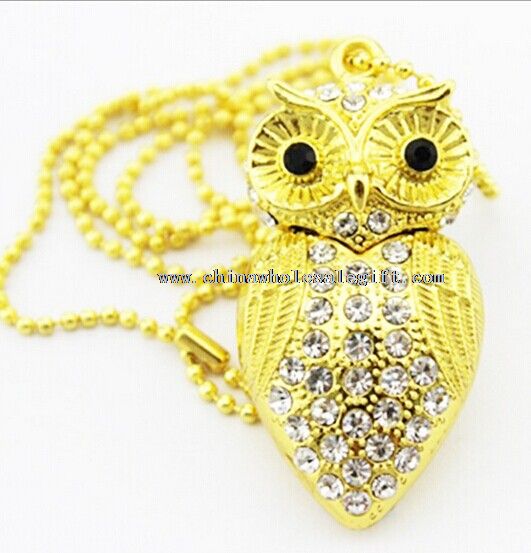 Bijuterii owl USB flash drive culoare auriu/argintiu cu breloc