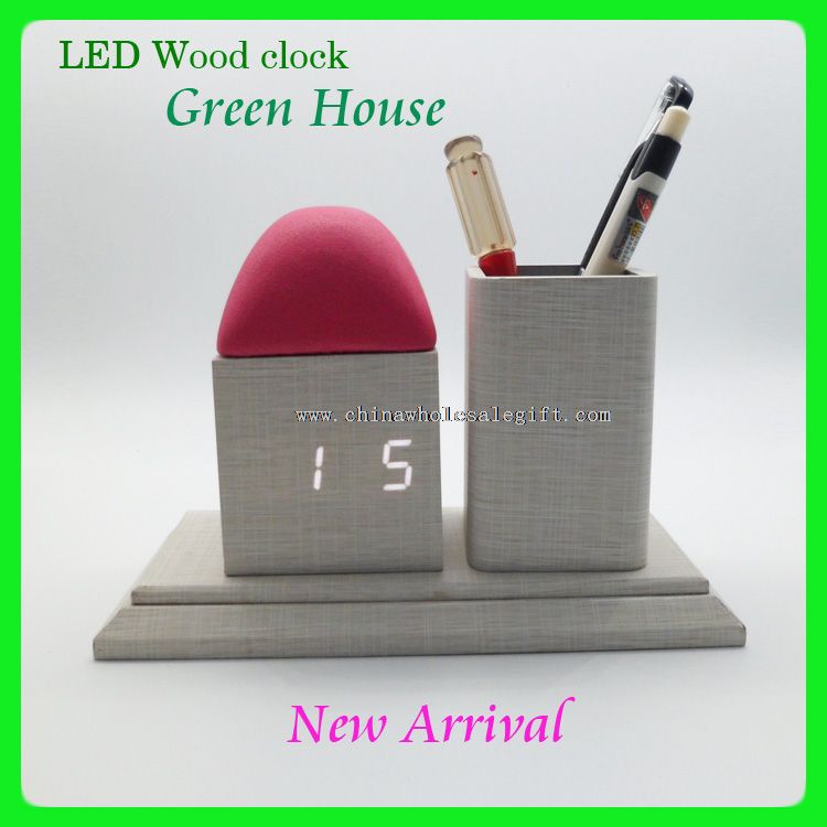 LED digital wooden penholder alarm clock