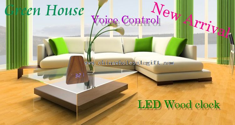 Natural alta tecnologia de madeira LED torre relógio despertador