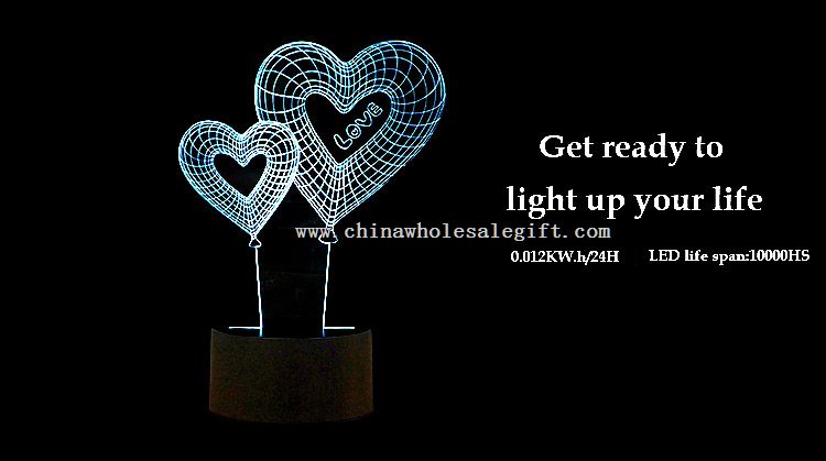 حب رومانسية قلب اﻷكريليك 3D LED ضوء الليل