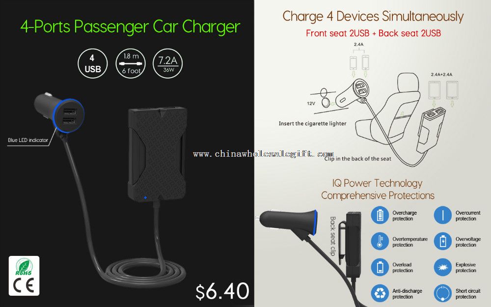 Chargeur de voiture intelligente Smart USB adaptateur