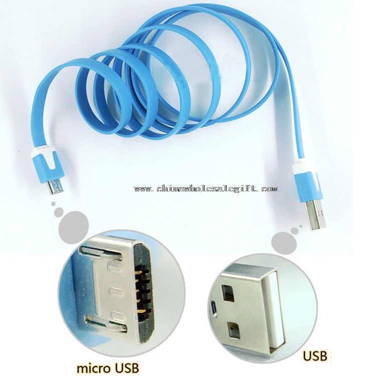 V8 Flat Noodle Micro USB til 2.0 USB Data Sync lader data skjøteledning