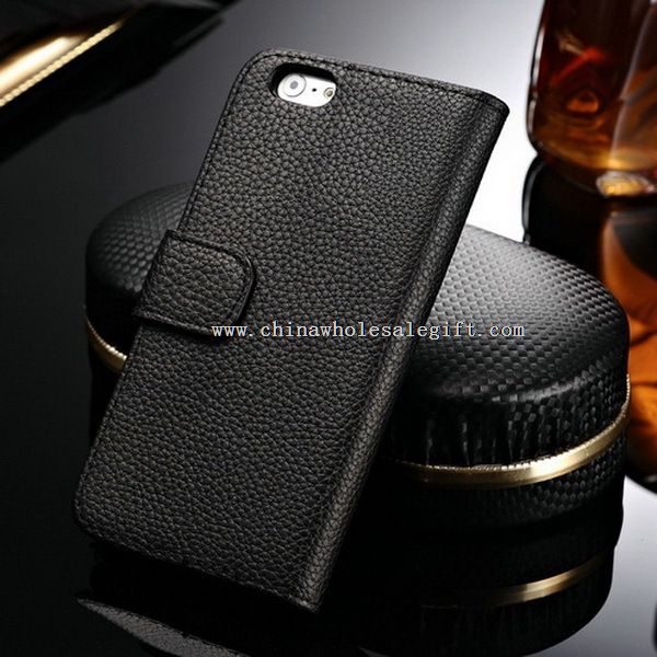 Wallet lichee pattern PU leather full grain phone case