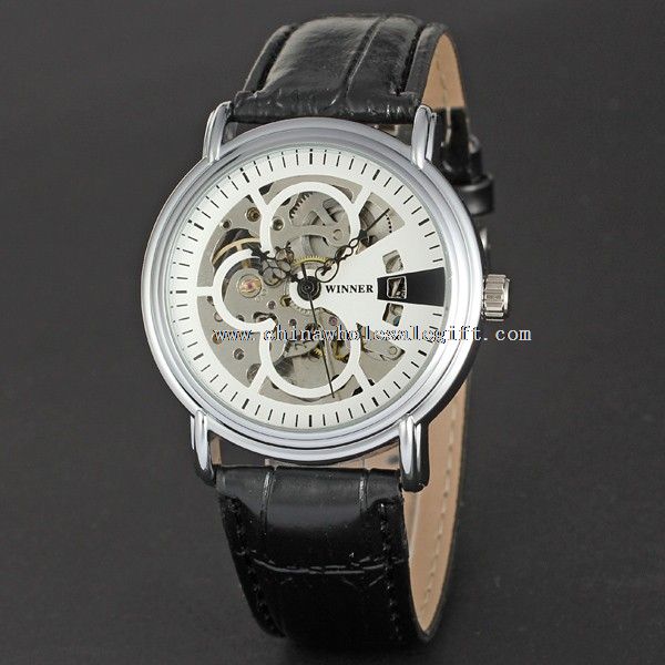 Classic Mechanical Automatic Movement Stainless Steel Back Leather Watch