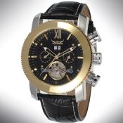 Luxusní muž vlastní vinutí kožené hodinky z nerezové oceli images