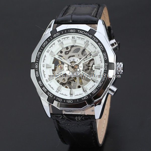transparent automatic watch with leather band