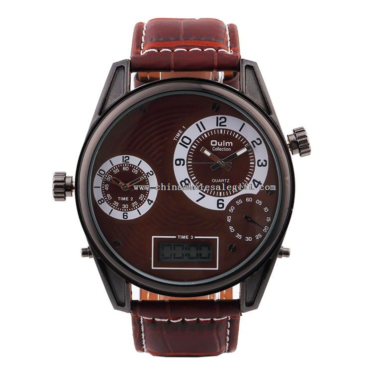 Round Dial Leather Watchband for Men