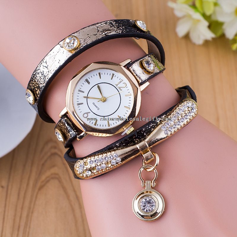Bright long strap pu leather hand watch
