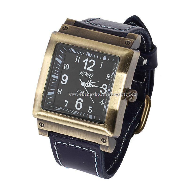 Jam tangan kulit Quartz Dial klasik Men Square