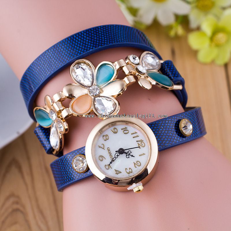 montre vintage Diamond flower femme longue sangle