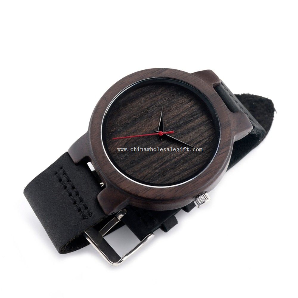 leather strap and wooden watch