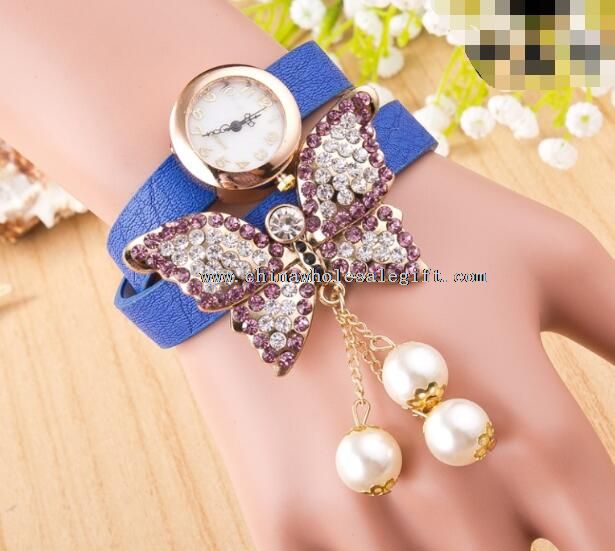 Strass papillon pendentif montre