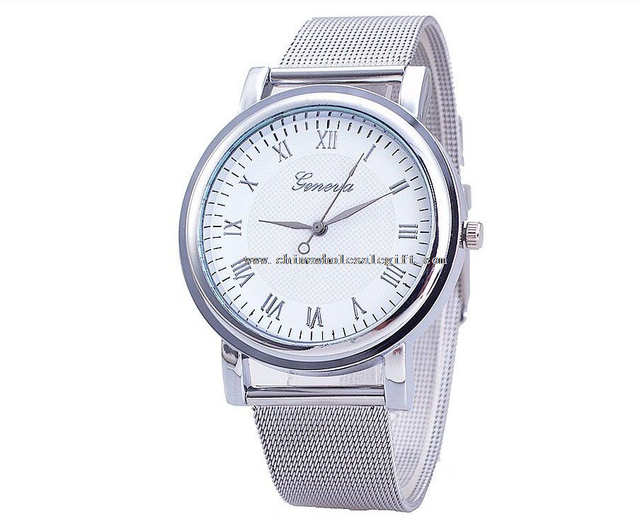 aleación de plata tono deportivo malla de reloj de Ginebra de los hombres