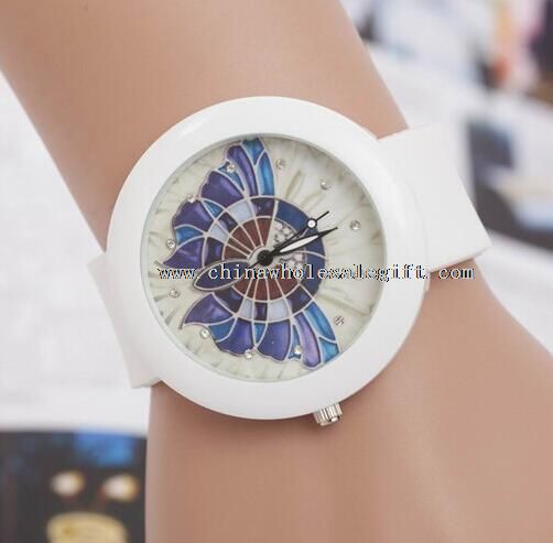 Красочные печатных бабочка белый ремешок силиконовые часы