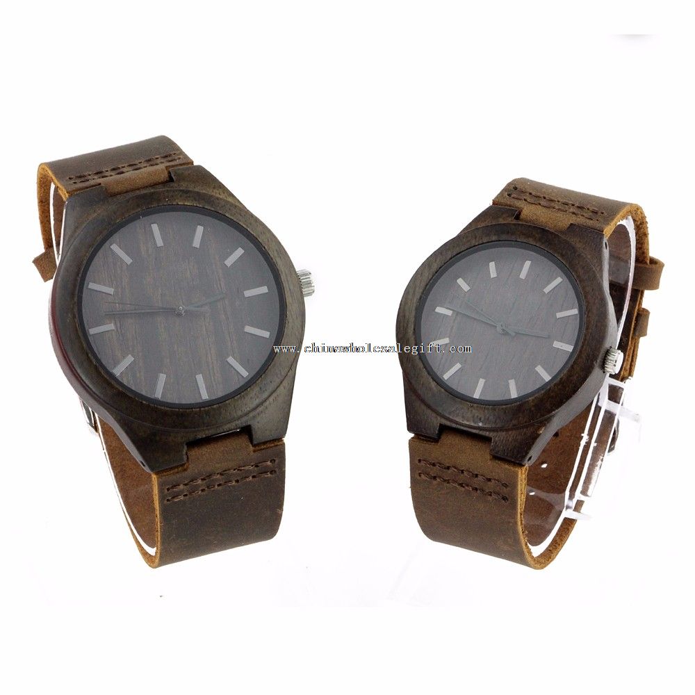 Montres en cuir véritable en bois de bambou