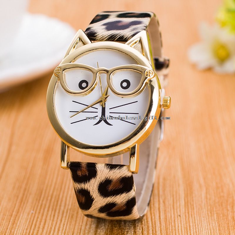 Donna gatto vetro 7 colori quarzo orologi